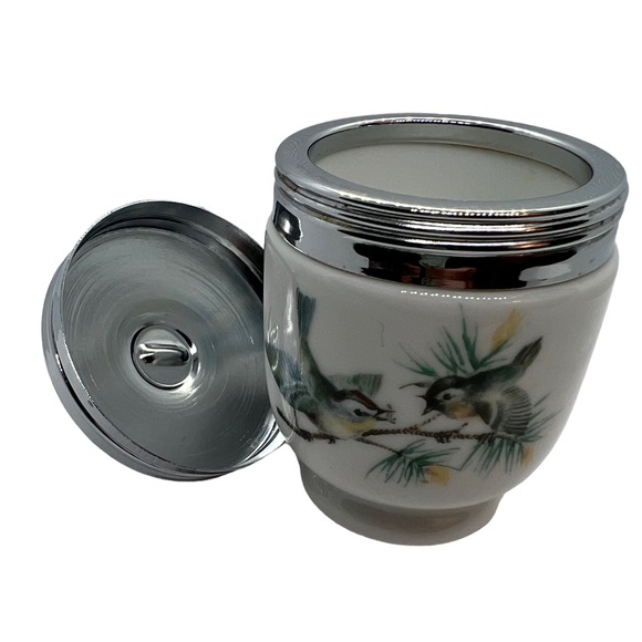 Vintage Royal Worcester Porcelain Egg Coddler with Bird Scene - Picture 3 of 10